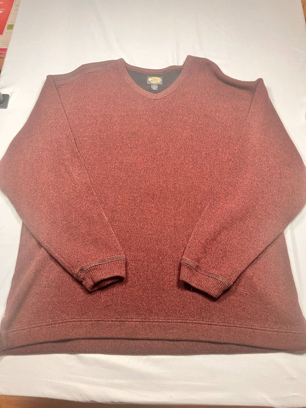 Tommy Bahama Mens XL V-Neck Sweater Rust Burgundy Ribbed Knit Cotton Pullover - Picture 3 of 8